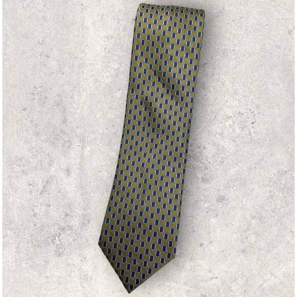 CANALI Silk Tie ITALY Gold Blue Geometric W:3.5